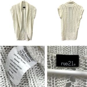 Rue 21 Cream and Silver Open Front Knit Collared Cardigan Short Sleeve Small